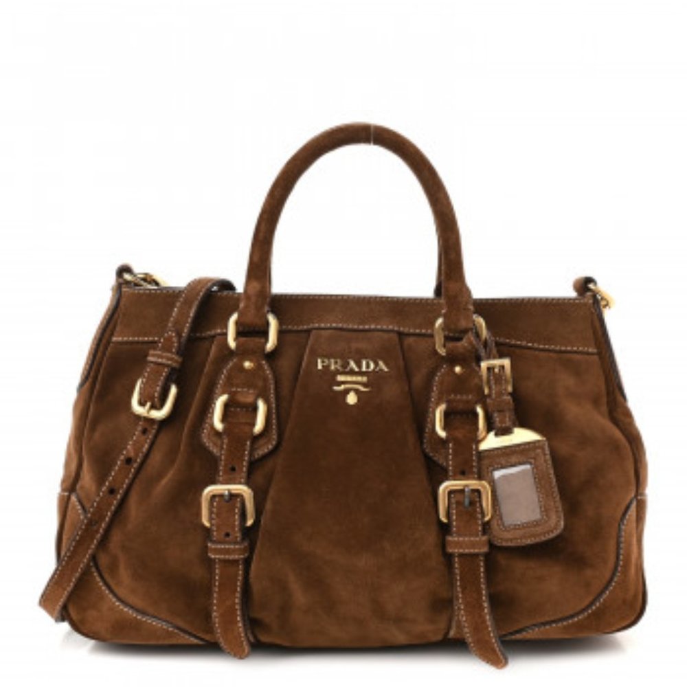 Prada Authentic Scamosciato Suede Shoulder Bag Brown